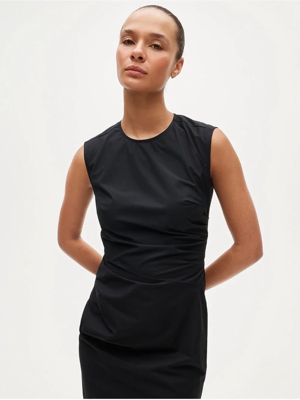 NWT J.Crew Ruched Midi Dress Black Stretch Cotton Poplin $178
